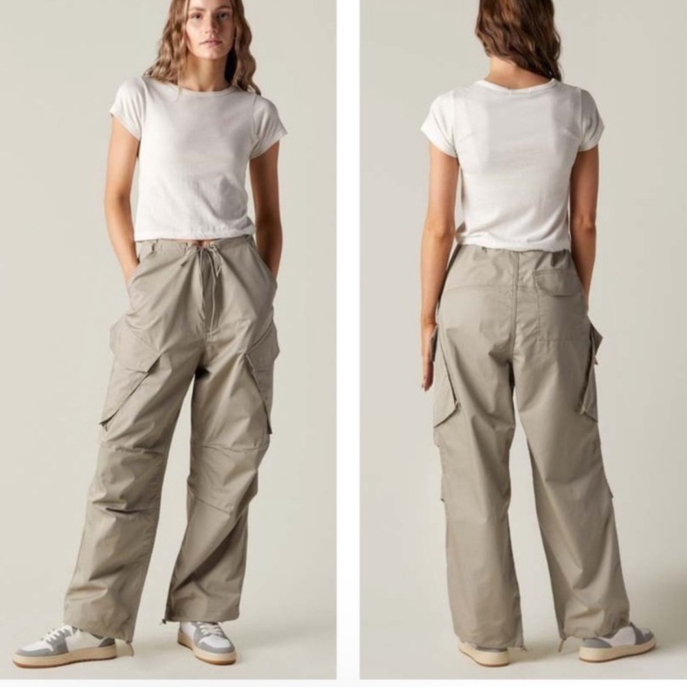 Agolde Beige Cargo Wide-Leg Pants